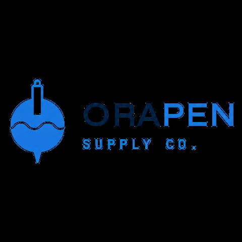 Orapen Supply Co logo featuring a blue icon of a hook with a leaf design and company name text